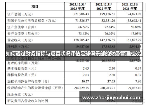 如何通过财务指标与运营状况评估足球俱乐部的财务管理成效 如何通过财务指标与运营状况评估足球俱乐部的财务管理成效