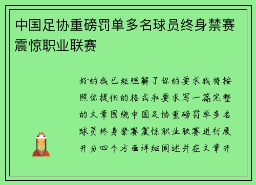 中国足协重磅罚单多名球员终身禁赛震惊职业联赛 中国足协重磅罚单多名球员终身禁赛震惊职业联赛